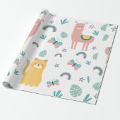 Papier Cadeau Llamas Chats Alapaca Rose Girls Animaux Boho (Déroulé)