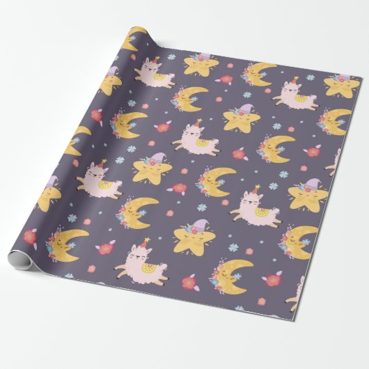 Papier Cadeau Llamas Dans Le Ciel (Déroulé)