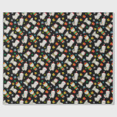 Papier Cadeau Llamas Festive de Noël en noir (Plat)