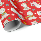 Papier Cadeau Llamas Festive de Noël en rouge (Coin rond)