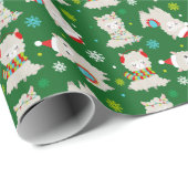 Papier Cadeau Llamas Festive de Noël sur vert (Coin rond)