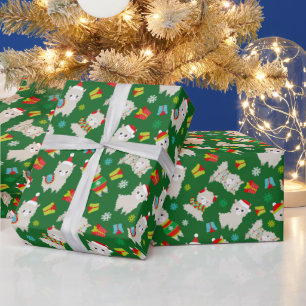 Papier Cadeau Llamas Festive de Noël sur vert