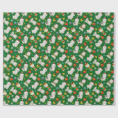 Papier Cadeau Llamas Festive de Noël sur vert (Plat)