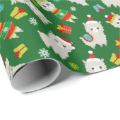 Papier Cadeau Llamas Festive de Noël sur vert (Coin rond)