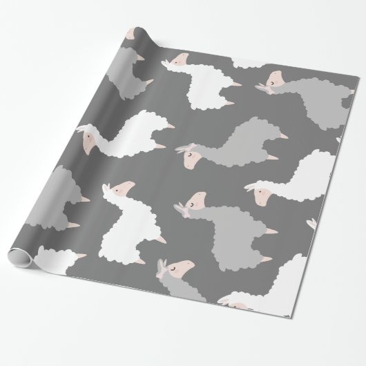 Papier Cadeau Llamas grises et blanches (Déroulé)