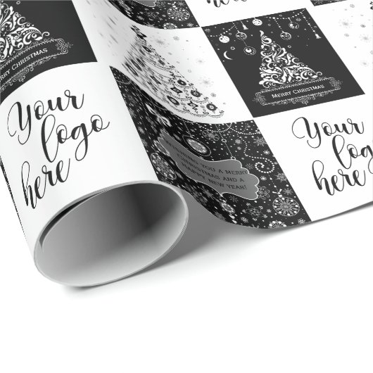 Papier Cadeau Logo de Noël noir blanc Affaires (Coin rond)