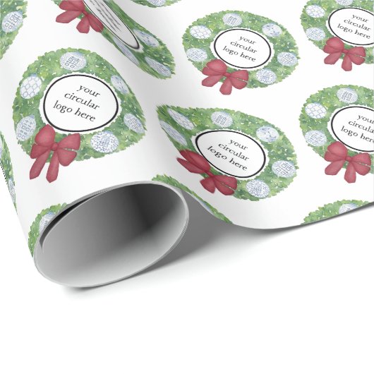 Papier Cadeau Logo d'entreprise personnalisé Fer de Noël bleu bl (Coin rond)