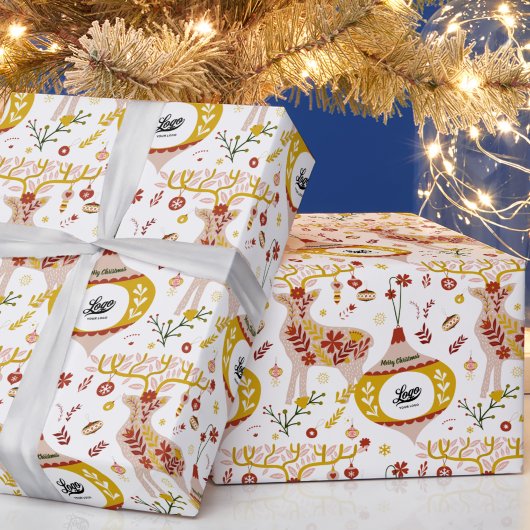 Papier Cadeau Logo d'entreprise Scandinave Nordic Winter Reindee