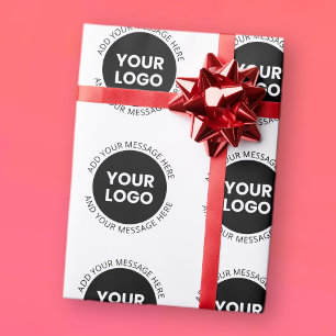 Papier Cadeau Logo d'entreprise & Texte modifiable  Blanc & Noir
