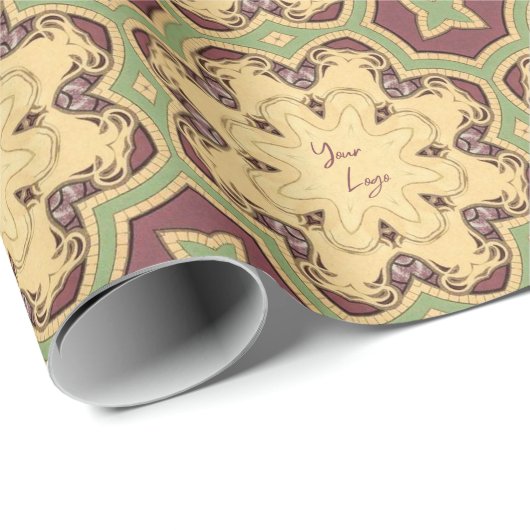 Papier Cadeau Logo d'entreprise vert de Bourgogne ivoire (Coin rond)