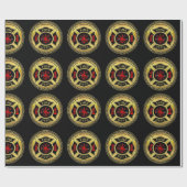 Papier Cadeau Logo du service d'incendie Badge noir et or (Plat)