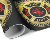 Papier Cadeau Logo du service d'incendie Badge noir et or (Coin rond)