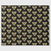 Papier Cadeau Logo Faux Gold Foil Bee Polygonal sur Noir (Plat)