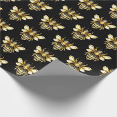 Papier Cadeau Logo Faux Gold Foil Bee Polygonal sur Noir (Coin)