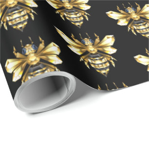 Papier Cadeau Logo Faux Gold Foil Bee Polygonal sur Noir