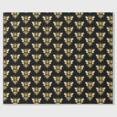 Papier Cadeau Logo Faux Gold Foil Bee Polygonal sur Noir (Plat)