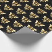 Papier Cadeau Logo Faux Gold Foil Bee Polygonal sur Noir (Coin)