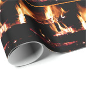 Papier Cadeau Logs dans la cheminée Photographie de feu chaud (Coin rond)