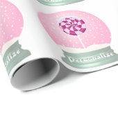Papier Cadeau Lollipop enneigée globe mignon fille rose hiver (Coin rond)