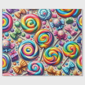 Papier Cadeau Lollipopes arc-en-ciel et bonbons enveloppés dans (Plat)