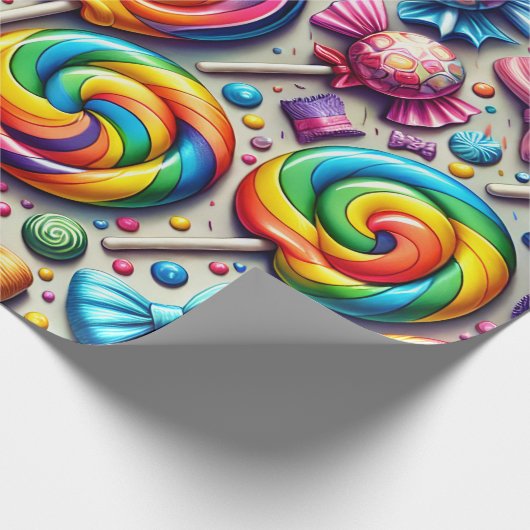 Papier Cadeau Lollipopes arc-en-ciel et bonbons enveloppés dans (Coin)