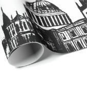 Papier Cadeau Londres Angleterre Élégant Monogramme noir blanc (Coin rond)