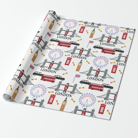 Papier Cadeau Londres Angleterre Queens Guard Motif anglais Wrap (Déroulé)