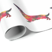 Papier Cadeau Long Haied Dachshund Geo Silhouette Multi (Coin rond)