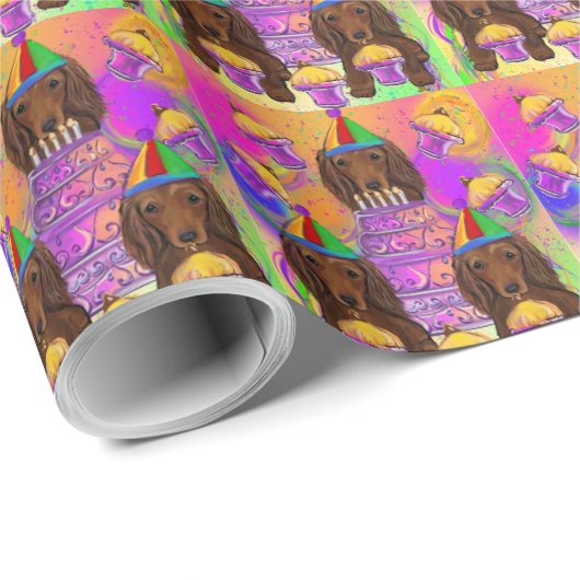 Papier Cadeau Long Haired Dachshund (Coin rond)