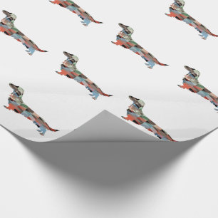 Papier Cadeau Longue Haine Dachshund Geo Silhouette Plaid
