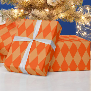 Papier Cadeau Losanges damier orange clair et foncé Harlequin