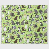 Papier Cadeau Lotsa Chats brillant vert rouleau (Plat)