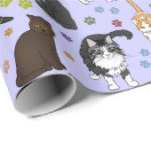 Papier Cadeau Lotsa Chats violet rouleau de (Coin rond)