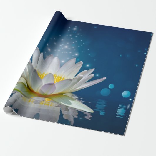 Papier Cadeau Lotus Blanc Élégant (Déroulé)