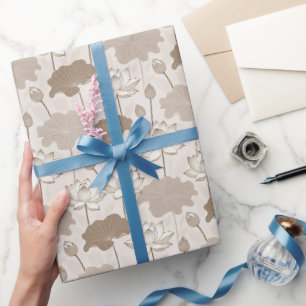 Papier Cadeau Lotus et Feuilles Raffinés — Luxe Minimaliste Calm