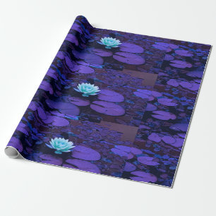 Papier Cadeau Lotus Fleur violet bleu Turquoise Floral Pond Zen