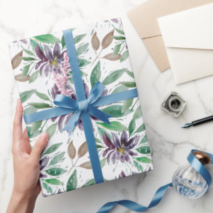 Papier Cadeau Lotus Givré Abstrait Violet Aquarelle