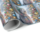 Papier Cadeau Loup irlandais avec arbre de Noël (Coin rond)