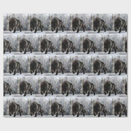 Papier Cadeau Loup noir en colère (Plat)