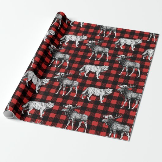 Papier Cadeau Loups sauvages rustiques et Plaid de buffles d'ori (Déroulé)