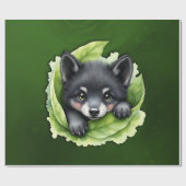 Papier Cadeau Louveteau dans le vert : (Plat)