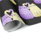 Papier Cadeau Love Cats on Black (Coin rond)