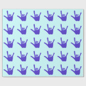 Papier Cadeau Love Hand Sign Language Blue Wrapper Paper (Plat)