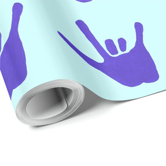 Papier Cadeau Love Hand Sign Language Blue Wrapper Paper (Coin rond)