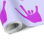 Papier Cadeau Love Hand Sign Language Purple Wrapper Paper (Coin rond)