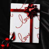 Papier Cadeau Love Heart Script | Simple typographie rouge sur b