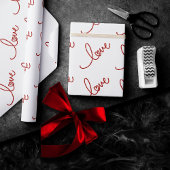 Papier Cadeau Love Heart Script | Simple typographie rouge sur b