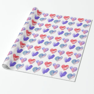 Papier Cadeau Love Hearts Designs Rose Purple