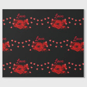 Papier Cadeau Love Hearts Red Roses Valentine's Day (Plat)