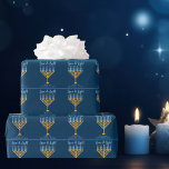 Papier Cadeau Love & Light Blue Gold Menorah Hanoukka Party<br><div class="desc">Joli papier d'emballage d'Amour et Hanoukka Lumière personnalisé pour une famille juive ayant une fête Chanukah avec une synagogue. Personnalisez avec votre nom de famille ou informations de groupe en bleu sous la jolie menorah bleu et or.</div>